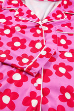 Load image into Gallery viewer, Pink Flower Print Long Sleeve Shirt Shorts Pajamas Set - Fashion Queen - 18
