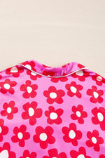 Load image into Gallery viewer, Pink Flower Print Long Sleeve Shirt Shorts Pajamas Set - Fashion Queen - 19
