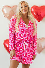 Load image into Gallery viewer, Pink Flower Print Long Sleeve Shirt Shorts Pajamas Set - Fashion Queen - 7