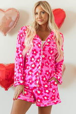 Load image into Gallery viewer, Pink Flower Print Long Sleeve Shirt Shorts Pajamas Set - Fashion Queen - 8