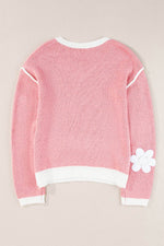 Load image into Gallery viewer, Pink Flower V Neck Dropped Shoulder Sweater - Fashion Queen - 10