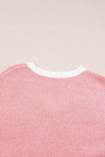 Load image into Gallery viewer, Pink Flower V Neck Dropped Shoulder Sweater - Fashion Queen - 12