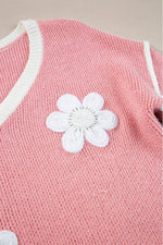 Load image into Gallery viewer, Pink Flower V Neck Dropped Shoulder Sweater - Fashion Queen - 13