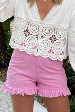Load image into Gallery viewer, Pink Frayed Edge Mid Rise Denim Shorts - Fashion Queen - 3