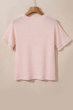 Load image into Gallery viewer, Pink Fringe Trim Textured Short Two Piece Set - Fashion Queen - 11