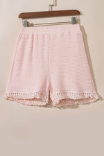 Load image into Gallery viewer, Pink Fringe Trim Textured Short Two Piece Set - Fashion Queen - 12