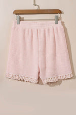 Load image into Gallery viewer, Pink Fringe Trim Textured Short Two Piece Set - Fashion Queen - 13