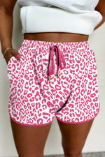 Load image into Gallery viewer, Pink Leopard Elastic Waist Lace up Contrast Trim Casual Shorts - Fashion Queen -  1
