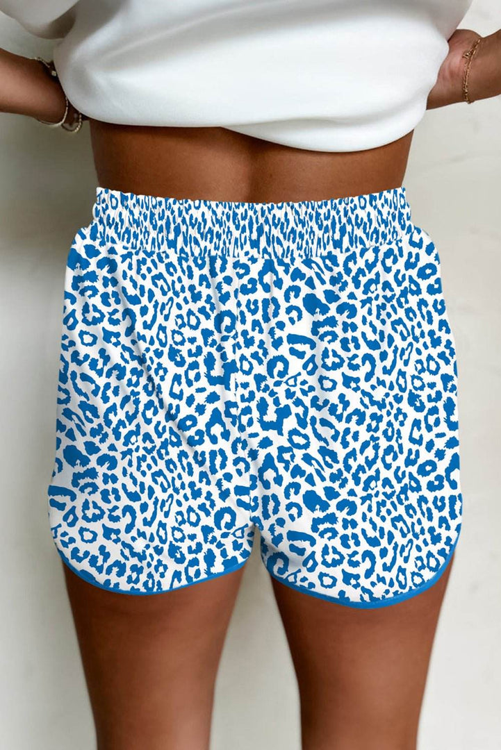 Pink Leopard Elastic Waist Lace up Contrast Trim Casual Shorts - Fashion Queen -  6
