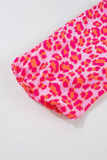 Load image into Gallery viewer, Pink Leopard Print Elasticated V Neck 3/4 Puff Sleeve Dress - Fashion Queen - 22