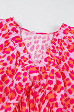 Load image into Gallery viewer, Pink Leopard Print Elasticated V Neck 3/4 Puff Sleeve Dress - Fashion Queen - 24