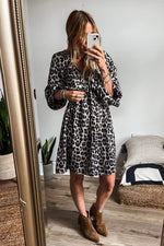 Load image into Gallery viewer, Pink Leopard Print Elasticated V Neck 3/4 Puff Sleeve Dress - Fashion Queen - 6