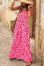 Load image into Gallery viewer, Pink Leopard Ruffle Straps Smocked High Waist Long Dress - Fashion Queen - 1