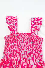 Load image into Gallery viewer, Pink Leopard Ruffle Straps Smocked High Waist Long Dress - Fashion Queen - 10