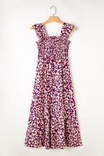 Load image into Gallery viewer, Pink Leopard Ruffle Straps Smocked High Waist Long Dress - Fashion Queen - 13