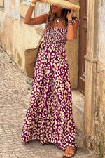 Load image into Gallery viewer, Pink Leopard Ruffle Straps Smocked High Waist Long Dress - Fashion Queen - 4