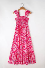 Load image into Gallery viewer, Pink Leopard Ruffle Straps Smocked High Waist Long Dress - Fashion Queen - 7