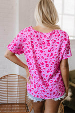 Load image into Gallery viewer, Pink Leopard V Neck Loose Short Sleeve Top - Fashion Queen - 13