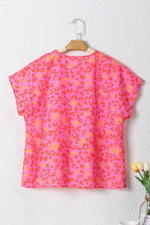 Load image into Gallery viewer, Pink Leopard V Neck Short Sleeve Blouse - Fashion Queen - 11