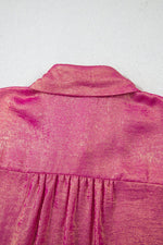 Load image into Gallery viewer, Pink Metallic Sheen Short Sleeve Buttoned Front Casual Shirt - Fashion Queen -  26