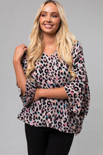 Load image into Gallery viewer, Pink Multicolor Leopard Print V Neck Oversized Blouse - Fashion Queen - 11