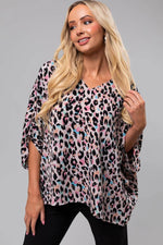 Load image into Gallery viewer, Pink Multicolor Leopard Print V Neck Oversized Blouse - Fashion Queen - 12