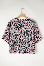 Load image into Gallery viewer, Pink Multicolor Leopard Print V Neck Oversized Blouse - Fashion Queen - 17