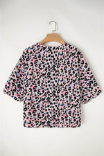 Load image into Gallery viewer, Pink Multicolor Leopard Print V Neck Oversized Blouse - Fashion Queen - 18