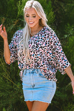 Load image into Gallery viewer, Pink Multicolor Leopard Print V Neck Oversized Blouse - Fashion Queen - 4