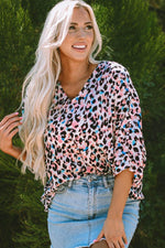 Load image into Gallery viewer, Pink Multicolor Leopard Print V Neck Oversized Blouse - Fashion Queen - 6