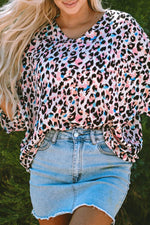 Load image into Gallery viewer, Pink Multicolor Leopard Print V Neck Oversized Blouse - Fashion Queen - 7