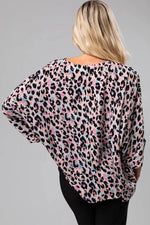 Load image into Gallery viewer, Pink Multicolor Leopard Print V Neck Oversized Blouse - Fashion Queen - 9