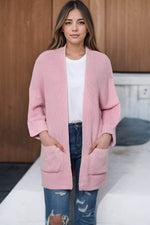 Load image into Gallery viewer, Pink Oversized Fold Over Sleeve Open Front Cardigan - Fashion Queen - 5