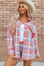 Load image into Gallery viewer, Pink Plaid Flap Pocket Button Up Shacket - Fashion Queen - 1