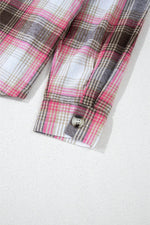 Load image into Gallery viewer, Pink Plaid Flap Pocket Button Up Shacket - Fashion Queen - 10