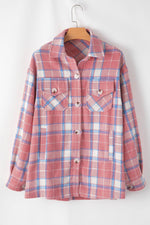 Load image into Gallery viewer, Pink Plaid Flap Pocket Button Up Shacket - Fashion Queen - 11