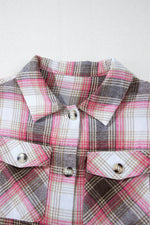 Load image into Gallery viewer, Pink Plaid Flap Pocket Button Up Shacket - Fashion Queen - 12