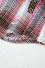 Load image into Gallery viewer, Pink Plaid Flap Pocket Button Up Shacket - Fashion Queen - 15