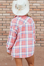 Load image into Gallery viewer, Pink Plaid Flap Pocket Button Up Shacket - Fashion Queen - 2