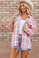 Load image into Gallery viewer, Pink Plaid Flap Pocket Button Up Shacket - Fashion Queen - 5