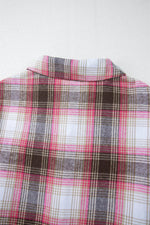Load image into Gallery viewer, Pink Plaid Flap Pocket Button Up Shacket - Fashion Queen - 9