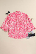 Load image into Gallery viewer, Pink Plus Size Floral Print Frilled Neck Puff Sleeve Top - Fashion Queen - 10
