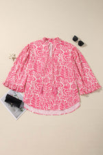 Load image into Gallery viewer, Pink Plus Size Floral Print Frilled Neck Puff Sleeve Top - Fashion Queen - 11