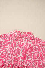 Load image into Gallery viewer, Pink Plus Size Floral Print Frilled Neck Puff Sleeve Top - Fashion Queen - 12