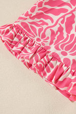 Load image into Gallery viewer, Pink Plus Size Floral Print Frilled Neck Puff Sleeve Top - Fashion Queen - 14