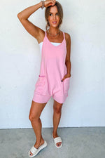 Load image into Gallery viewer, Pink Sleeveless Pocketed V Neck Jersey Romper - Fashion Queen - 11