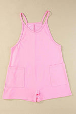 Load image into Gallery viewer, Pink Sleeveless Pocketed V Neck Jersey Romper - Fashion Queen - 13