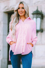Load image into Gallery viewer, Pink Smocked Cuffed Striped Boyfriend Shirt with Pocket - Fashion Queen - 11