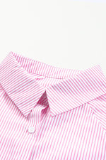 Load image into Gallery viewer, Pink Smocked Cuffed Striped Boyfriend Shirt with Pocket - Fashion Queen - 21