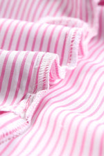 Load image into Gallery viewer, Pink Smocked Cuffed Striped Boyfriend Shirt with Pocket - Fashion Queen - 26